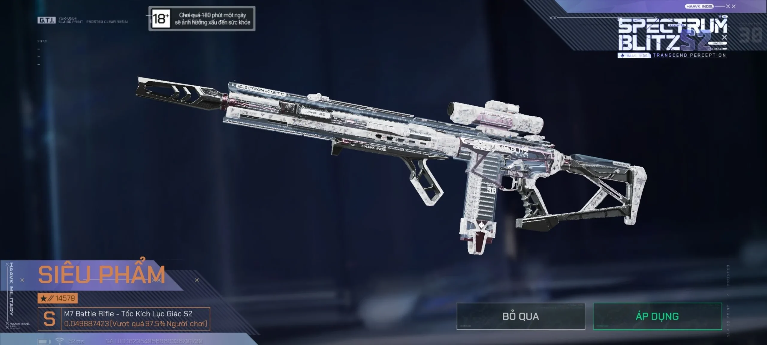 SKIN M7 QUANG PHỔ TỐC KÍCH S2